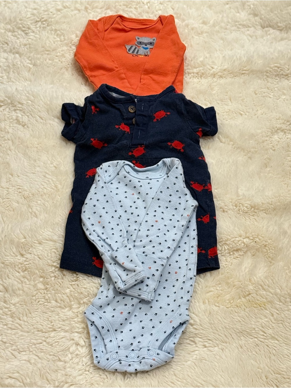 Kids Long Sleeve One-Piece Bodysuit Set in Orange, Navy and Light Blue